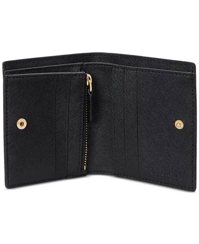 Crosshatch Leather Compact Wallet - Black - 3