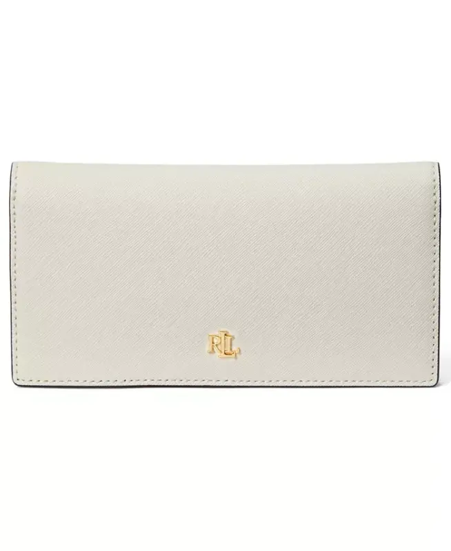 Crosshatch Leather Slim Snap Closure Wallet - White - LAUREN RALPH LAUREN