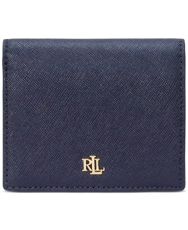 Crosshatch Leather Compact Wallet - Navy - LAUREN RALPH LAUREN
