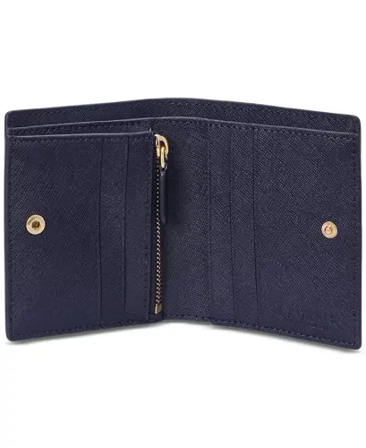 Crosshatch Leather Compact Wallet - Navy - 3