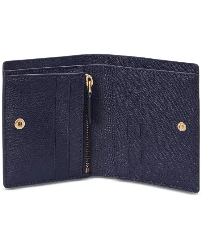 Crosshatch Leather Compact Wallet - Navy - 3