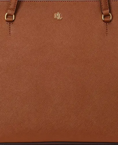 Crosshatch Leather Medium Karly Shopper Tote-Lauren Tan - 5