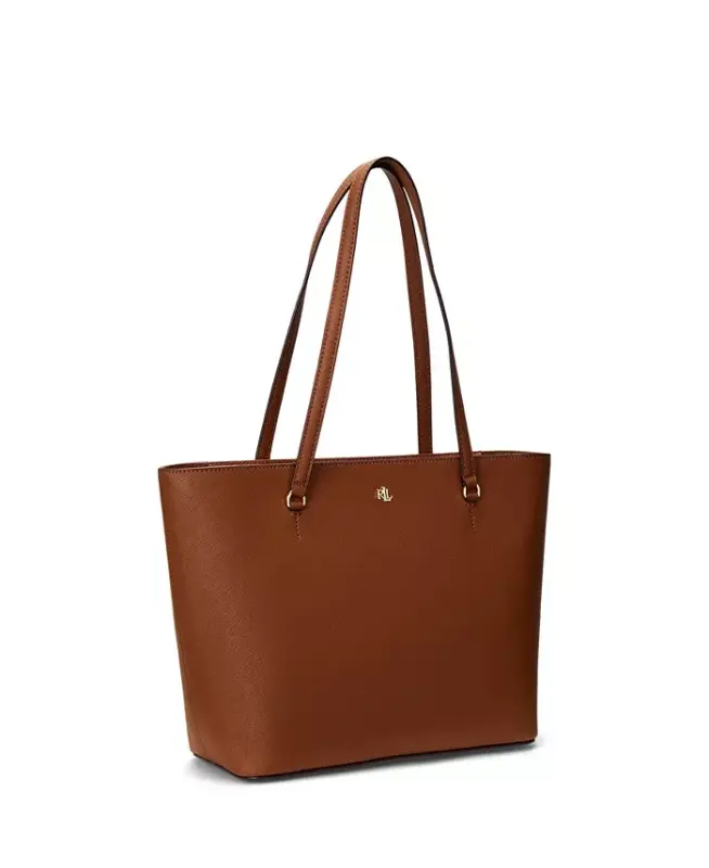 Crosshatch Leather Medium Karly Shopper Tote-Lauren Tan - 3