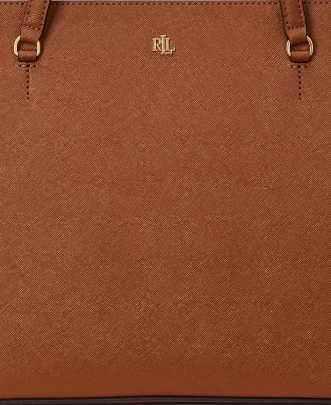 Crosshatch Leather Medium Karly Shopper Tote-Lauren Tan - 5