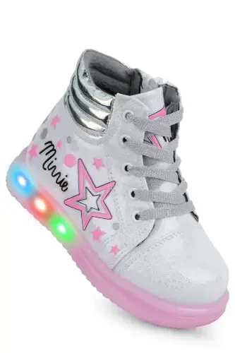 CAPTAIN JUNIOR GIRL KIDS BOOT LIGHTED NON-SLIP SOLE ORTHOPEDIC BGMK 59210-White - 1