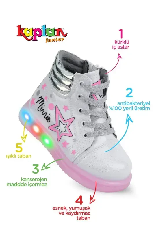 CAPTAIN JUNIOR GIRL KIDS BOOT LIGHTED NON-SLIP SOLE ORTHOPEDIC BGMK 59210-White - 2