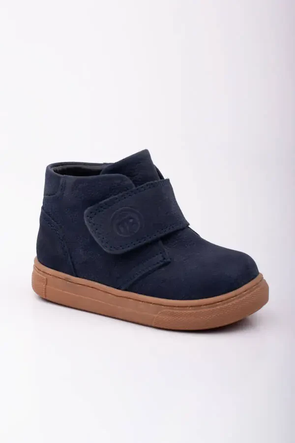 Чақалоқ учун биринчи қадам ортопедик бир темирли ҳақиқий теридан тикилган қора-кўк рангдаги замша ботинкалари - 1