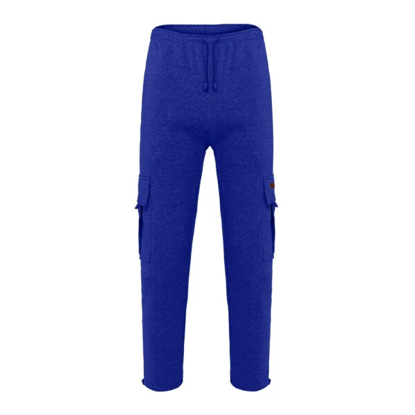 Caqnni Mens Joggers Cargo Pants Open Hem Tracksuit Bottoms Causal Running Workout Trousers with Pockets Jogger Running Straight Leg Cargo Pants Pants (A6-Blue,M) - 2