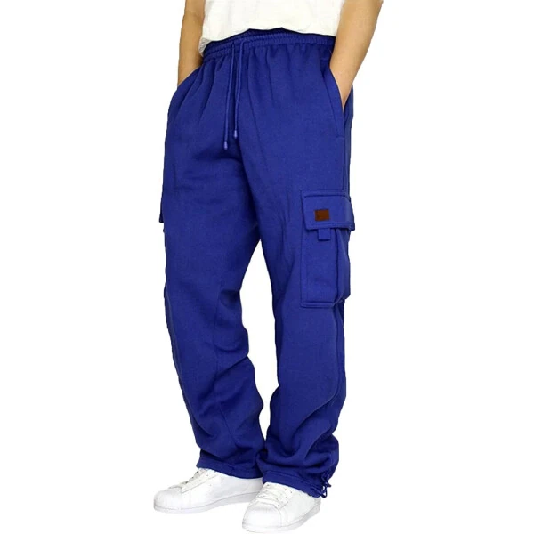Caqnni Mens Joggers Cargo Pants Open Hem Tracksuit Bottoms Causal Running Workout Trousers with Pockets Jogger Running Straight Leg Cargo Pants Pants (A6-Blue,M) - 5