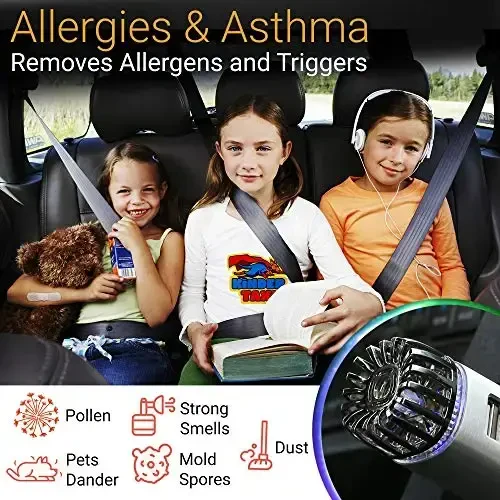Car Air Purifier Ionizer - 12V Plug-in Ionic Anti-Microbial Car Deodorizer with Dual USB Charger - Smoke Smell, Pet and Food Odors, Allergens, Viruses Eliminator for Car (Matte Silver) - 3