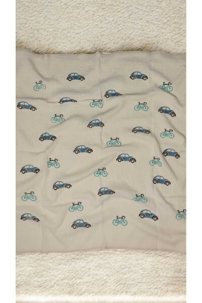 CAR AND BIKE PATTERN ROOT DYE HAND PRINTED 3 LAYER MUSLIN BLANKET - 2
