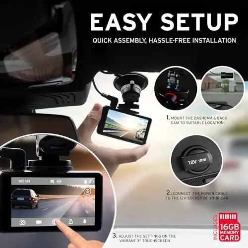 Car and Driver 4K UHD Car Camera - Dash Cam Front and Rear, 3