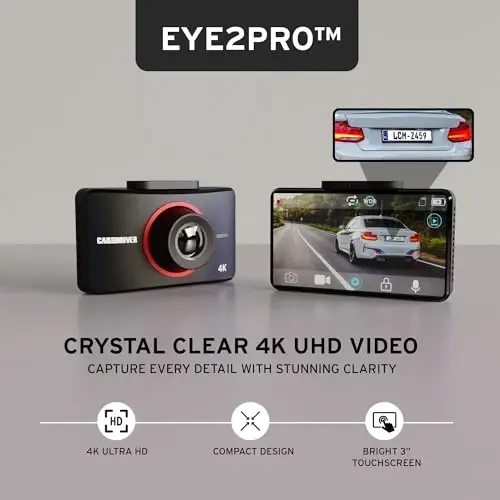 Car and Driver Eye2Pro, 4K Ultra HD Dash Cam, Wide-Angle FOV Recording Camera with Suction Mount and 3-Inch Touchscreen, 30 FPS, Includes 16GB MicroSD Card - 3