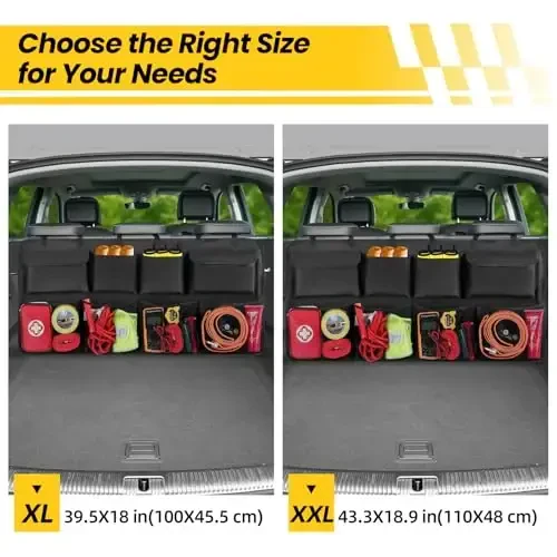 Car Backseat Hanging Trunk Organizer Extra-Long, 30% More Storage, 8 Large Pockets Car Storage Bag for SUV, Truck, Van – Super Capacity SUV Hanging Organizer for a Neat & Clutter-Free Space - Black - 2