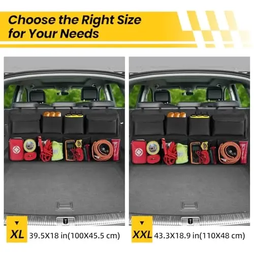 Car Backseat Hanging Trunk Organizer Extra-Long, 30% More Storage, 8 Large Pockets Car Storage Bag for SUV, Truck, Van – Super Capacity SUV Hanging Organizer for a Neat & Clutter-Free Space - Black - 2