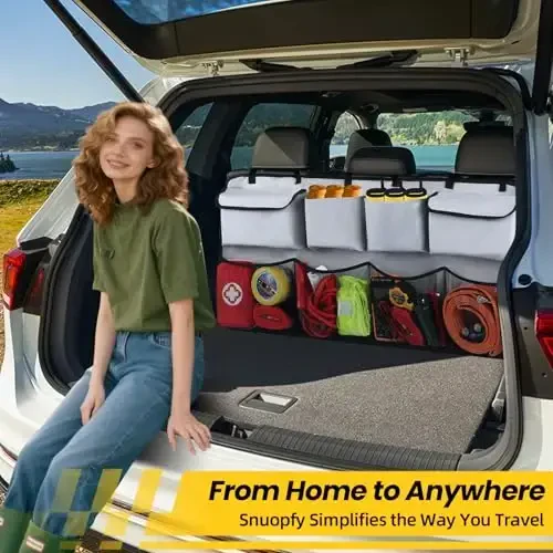 Car Backseat Hanging Trunk Organizer Extra-Long, 30% More Storage, 8 Large Pockets Car Storage Bag for SUV, Truck, Van – Super Capacity SUV Hanging Organizer for a Neat & Clutter-Free Space - Grey - 6