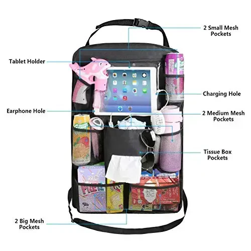 Car Backseat Organizer with Tablet Holder and 8 Storage Pockets - 3