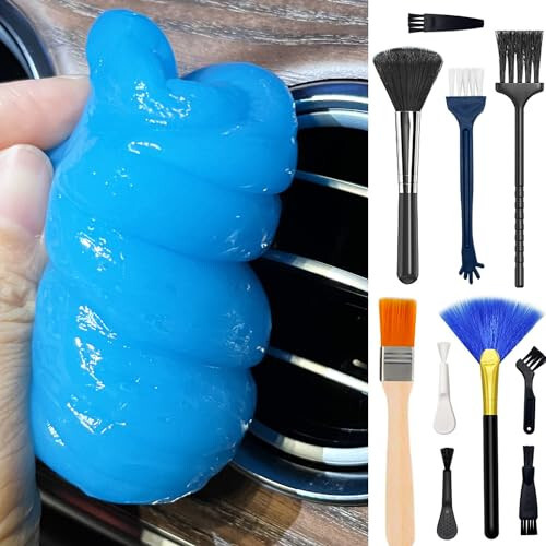 Car Cleaning Gel Interior Car Cleaner Dust Cleaning Gel Car Cleaning Putty Air Vent Cleaner, Laptop Keyboard Cleaning Kit Computer Keyboard Cleaner Brush Kit - 1