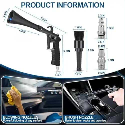 Car Cleaning Gun, Detailing Interior Dryer Air Blow Gun, High Pressure Blower Gun, Car Detailing Kit Interior Cleaner, Car Detailing Tools for quickly blasting dirt and dust. Works with air. - 4