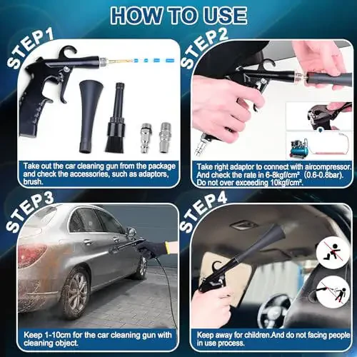 Car Cleaning Gun, Detailing Interior Dryer Air Blow Gun, High Pressure Blower Gun, Car Detailing Kit Interior Cleaner, Car Detailing Tools for quickly blasting dirt and dust. Works with air. - 5