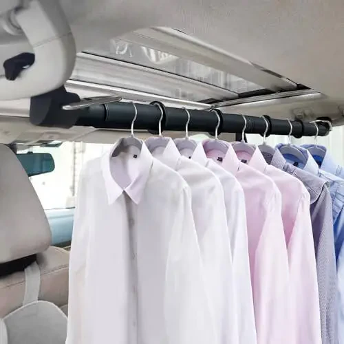 Car Clothes Hanger Bar, 30-63 Inches Expandable Heavy Duty Car Clothes Rack for Car Travel - Adjustable Clothes Storage Hanger Automotive Travel Hanging Rack for Most Cars,Trucks,SUVs,Road Travelers - 2