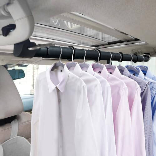 Car Clothes Hanger Bar, 30-63 Inches Expandable Heavy Duty Car Clothes Rack for Car Travel - Adjustable Clothes Storage Hanger Automotive Travel Hanging Rack for Most Cars,Trucks,SUVs,Road Travelers - 1