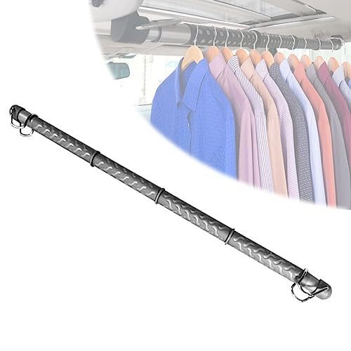 Car Clothes Hanger Bar, Adjustable Telescoping Bar Vehicle Clothing Rack, w/Steel Universal Fit Rods and Metal Hooks (Color: Gray-1) - 1