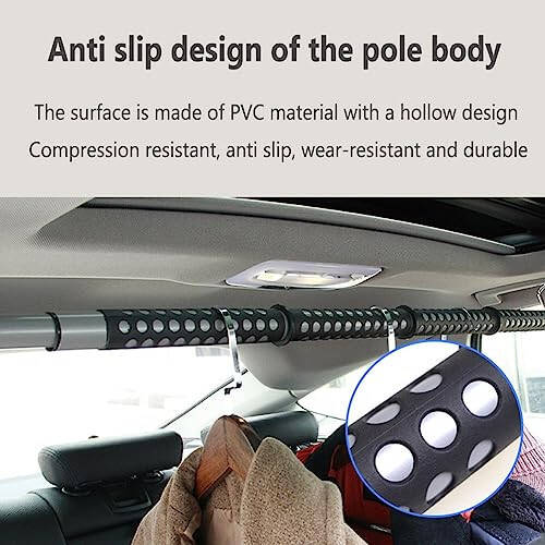 Car Clothes Hanger Bar, Adjustable Telescoping Bar Vehicle Clothing Rack, w/Steel Universal Fit Rods and Metal Hooks (Color: Gray-1) - 6