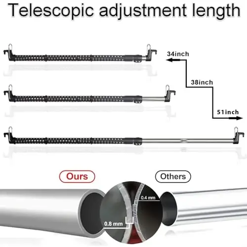 Car Clothes Hanger Bar, Cothes Rod for Car Telescopic Adjustable 34-51inch Heavy Duty Car Clothes Rack Suitable For Cars Trucks SUVs RVs Road Trippers RVs.(34-51inch) - 2