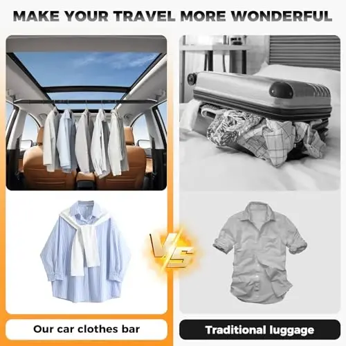 Car Clothes Hanger Bar, Heavy Hooks Hangers Rod Extend to 66 inches Universal Fit Cars Truck SUV Van RV Road Travelers (Premium Black) - 2