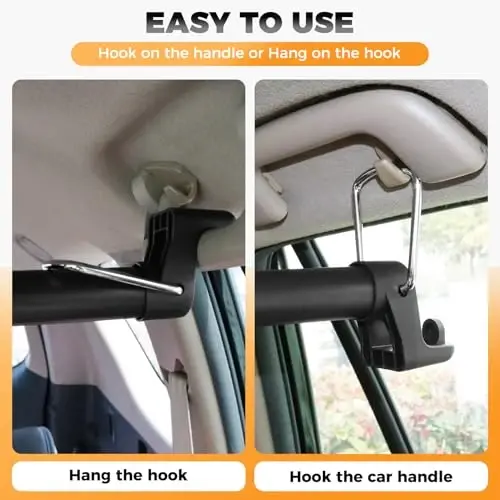 Car Clothes Hanger Bar, Heavy Hooks Hangers Rod Extend to 66 inches Universal Fit Cars Truck SUV Van RV Road Travelers (Premium Black) - 3