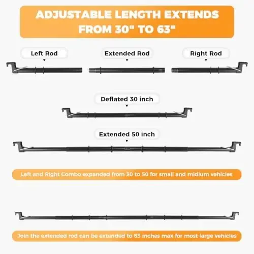 Car Clothes Hanger Bar, Heavy Hooks Hangers Rod Extend to 66 inches Universal Fit Cars Truck SUV Van RV Road Travelers (Premium Black) - 5