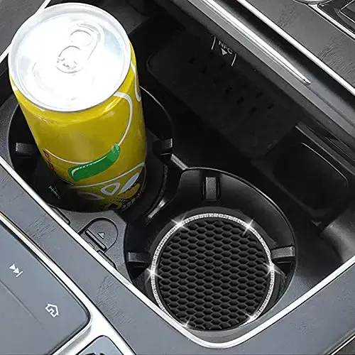 Car Coasters, 4 Pack Universal Vehicle Bling Car Coaster, COCASES Crystal Rhinestone Coaster for Cup Holders, Car Interior Accessories 2.75'' Silicone Anti Slip Car Coasters for Women (Black) - 3
