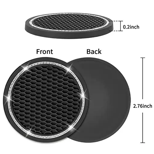 Car Coasters, 4 Pack Universal Vehicle Bling Car Coaster, COCASES Crystal Rhinestone Coaster for Cup Holders, Car Interior Accessories 2.75'' Silicone Anti Slip Car Coasters for Women (Black) - 6