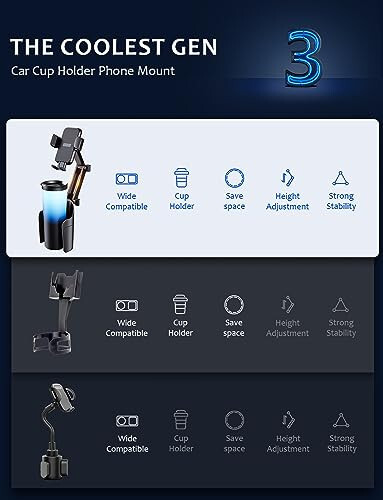 Car Cup Holder Phone Mount: [Bottle Friendly] Car Cell Phones Cup Stand Expander with Height Adjustable Arm Fit for Truck | SUV | Automobile Compatible with iPhone & Samsung & Android Smartphones - 2