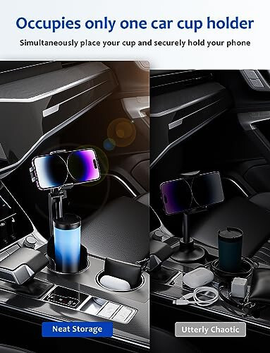 Car Cup Holder Phone Mount: [Bottle Friendly] Car Cell Phones Cup Stand Expander with Height Adjustable Arm Fit for Truck | SUV | Automobile Compatible with iPhone & Samsung & Android Smartphones - 3