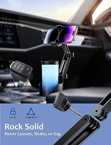 Car Cup Holder Phone Mount: [Bottle Friendly] Car Cell Phones Cup Stand Expander with Height Adjustable Arm Fit for Truck | SUV | Automobile Compatible with iPhone & Samsung & Android Smartphones - 5