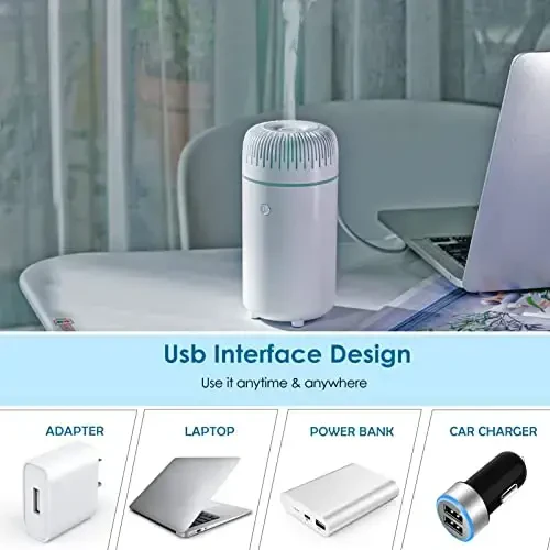 Car Diffuser Humidifier USB Aromaterapiya Efir moyi Havo tozalagichi USB Sovuq bug' Mini Portativ Diffuzer Avtomobil Uy Ofis Yotoq xonasi uchun (Oq) - 4