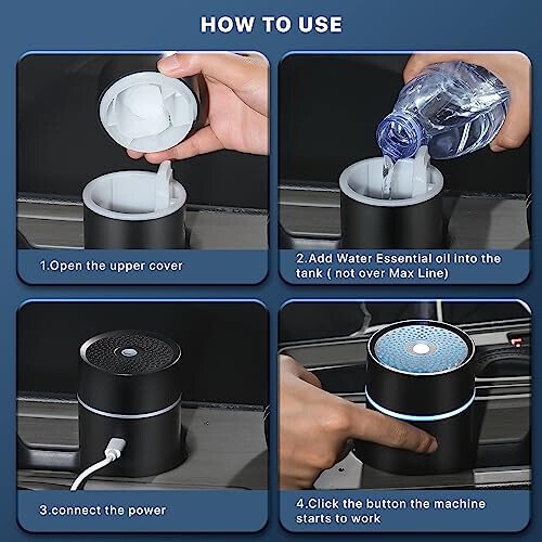 Car diffusers for Essential Oils, Fragrance car Air fresheners, USB-Powered Mini Ultrasonic Mist Humidifier Essential Oil Diffuser for Vehicle - 4