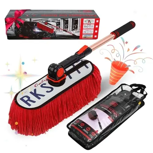 RIDE KINGS Auto Duster Extendable Handle, Car Exterior Scratch Free, Car Brush Kit for Truck SUV RV Motorcycle, Cleaning No Lint (CA Designer License Plate) - Gifts for Men Women 