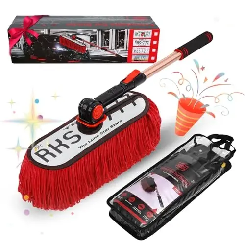 Car Duster Exterior Scratch Free Extendable Handle,Wax Cotton Hair Auto Brush Kit for Truck,SUV,RV and Motorcycle,Duster for Cleaning，No Lint（The Long Star State Designer License Plate） - RIDE KINGS