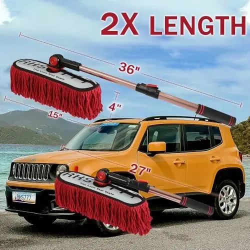 Car Duster Exterior Scratch Free Extendable Handle,Wax Cotton Hair Auto Brush Kit for Truck,SUV,RV and Motorcycle,Duster for Cleaning，No Lint（The Long Star State Designer License Plate） - RIDE KINGS (1)