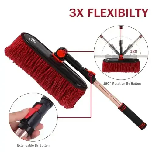 Car Duster Exterior Scratch Free,Car Dust Brush with Extendable Telescoping Handle to Remove Pollen,Dusters for Truck,RV and Motorcycle,Large Mop Head, Wax Cotton Hair，Auto Care - 3