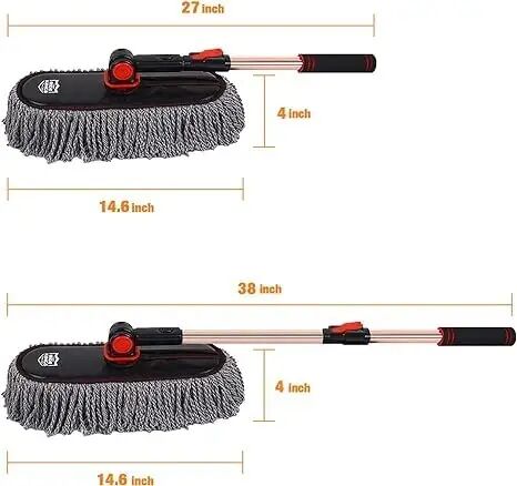 Car Duster Exterior with Extendable Handle, Scratch Free Auto Wash Brush Mop, Interior Detailing Kit for Truck RV Boat - Microfiber Duster & Interior Brush, Grey - RIDE KINGS (1)
