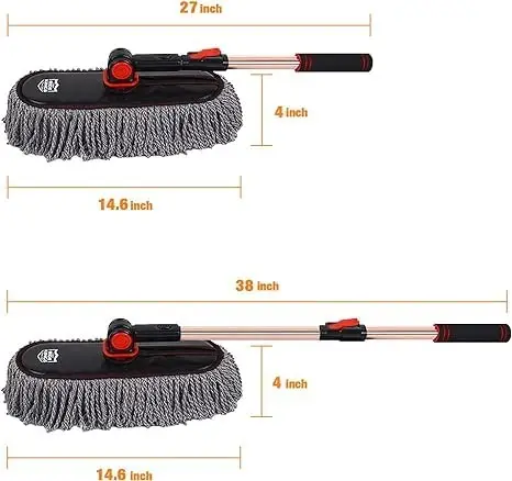 Car Duster Exterior with Extendable Handle, Scratch Free Auto Wash Brush Mop, Interior Detailing Kit for Truck RV Boat - Microfiber Duster & Interior Brush, Grey - RIDE KINGS (1)