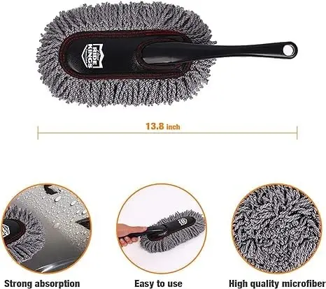 Car Duster Exterior with Extendable Handle, Scratch Free Auto Wash Brush Mop, Interior Detailing Kit for Truck RV Boat - Microfiber Duster & Interior Brush, Grey - 3