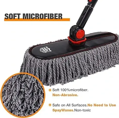 Car Duster Exterior with Extendable Handle, Scratch Free Auto Wash Brush Mop, Interior Detailing Kit for Truck RV Boat - Microfiber Duster & Interior Brush, Grey - 5