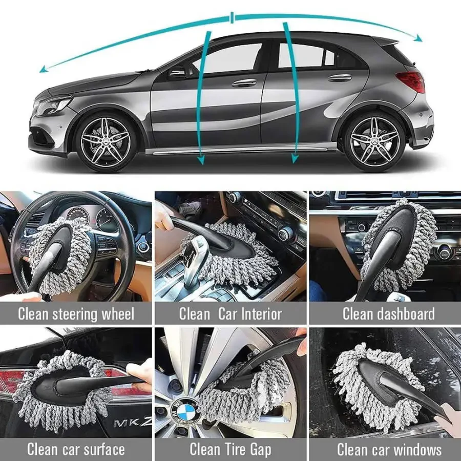 Car Duster Super Soft Microfiber Car Dash Duster Brush Set Interior Exterior Cleaning Dusting and Washing Tool for Car Motorcycle Automotive-GRAY - 2