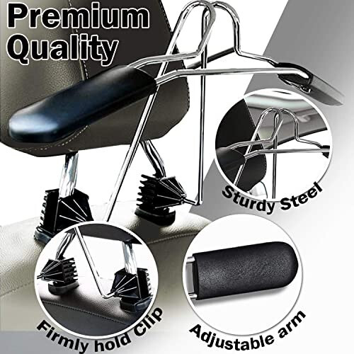 Car Expandable Clothes Hanger Bar by Zone Tech and Zone Tech Chrome Headrest Car Hanger for Jacket Suit Coat - 6