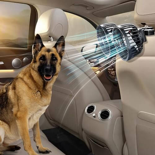 Car Fan for Backseat, USB Powered Dual Head Car Seat Fan for Car, 3 Speeds & 360° Rotatable Car Window Fan, Powerful Air Circulation Car Seat Fan with Adjustable Holder for All Cars - 5